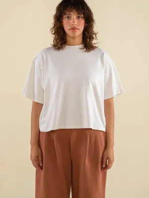 Boxy Crew Cotton Tee in Bone