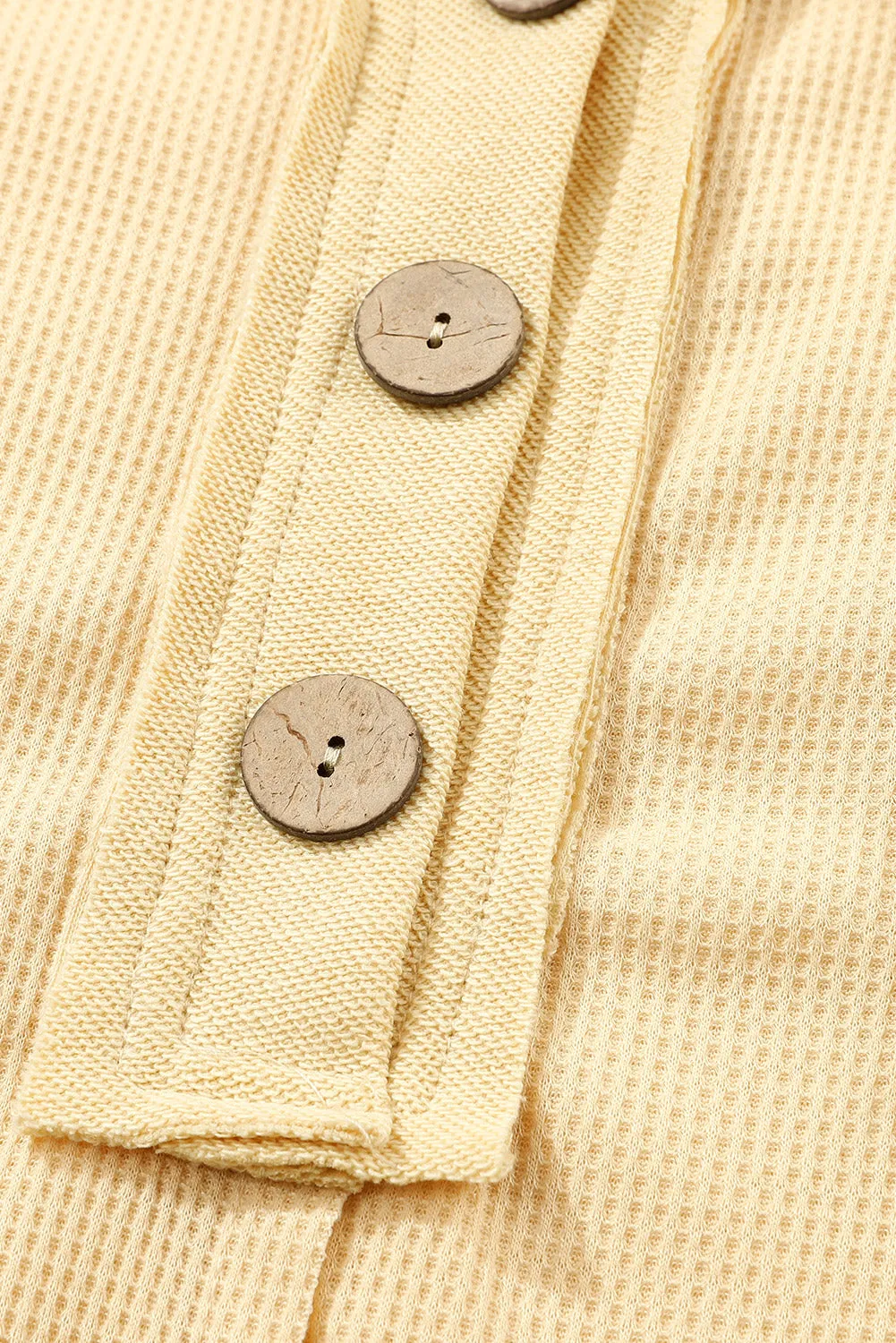 Brown Waffle Knit Buttoned Long Sleeve Top