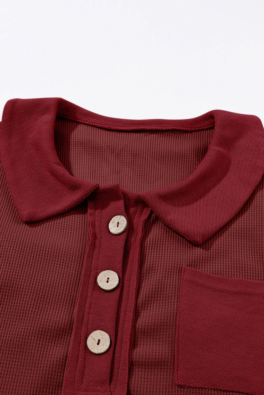 Brown Waffle Knit Buttoned Long Sleeve Top