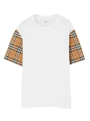 Burberry Carrick Check Sleeve Cotton T-Shirt in White