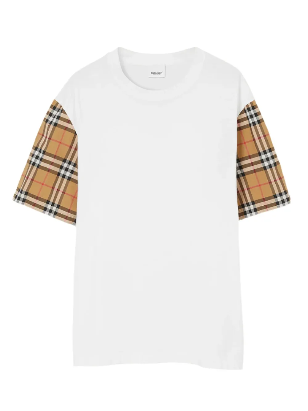 Burberry Carrick Check Sleeve Cotton T-Shirt in White