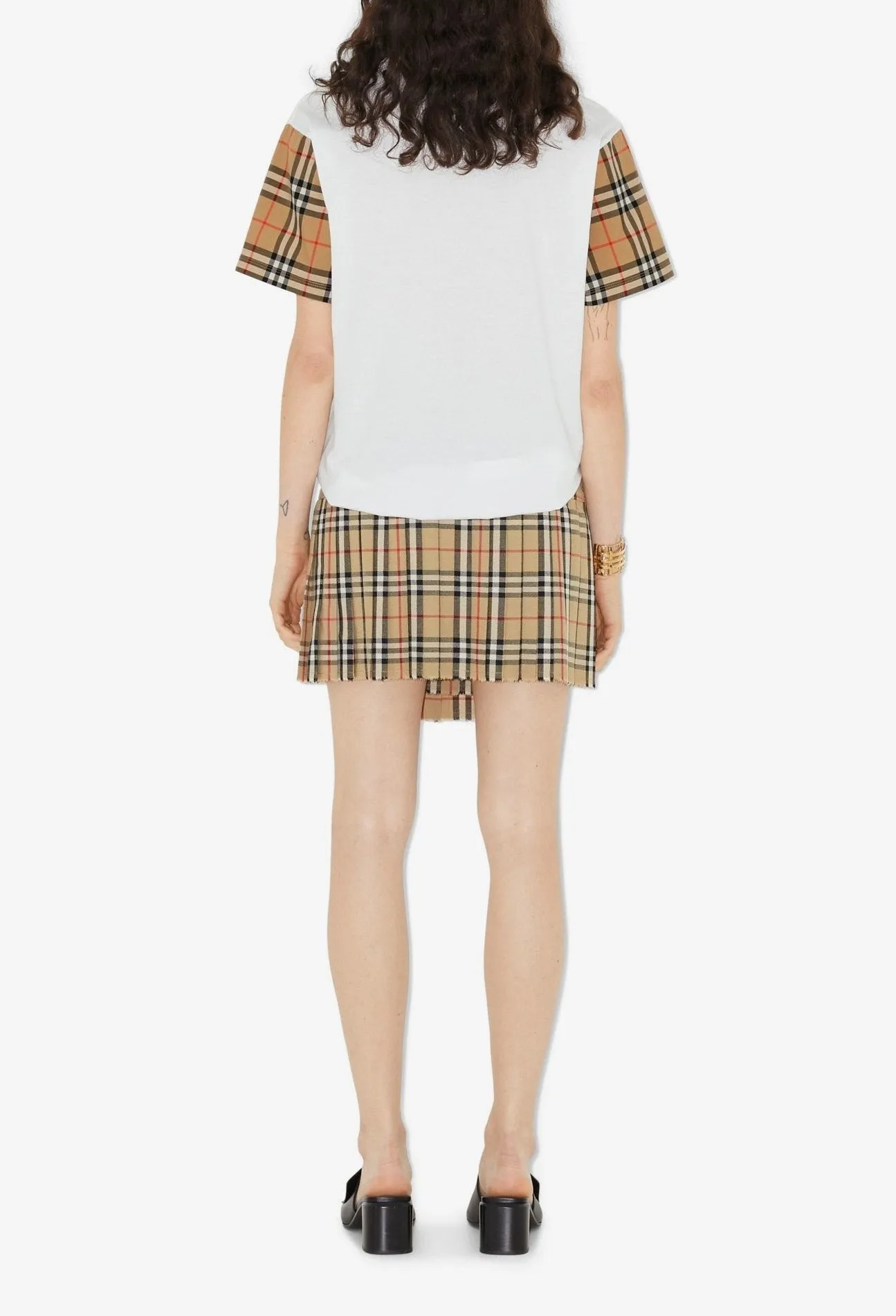 Burberry Carrick Check Sleeve Cotton T-Shirt in White