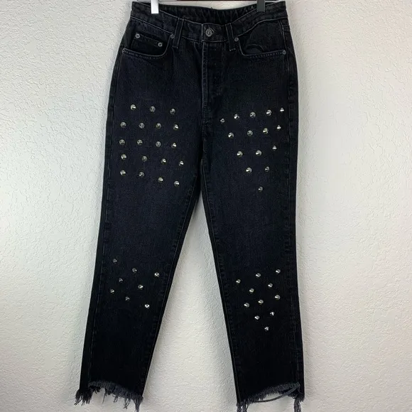 CARMAR Emelia Sturgis Black Stud Fray Hem Jeans 26
