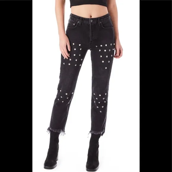 CARMAR Emelia Sturgis Black Stud Fray Hem Jeans 26