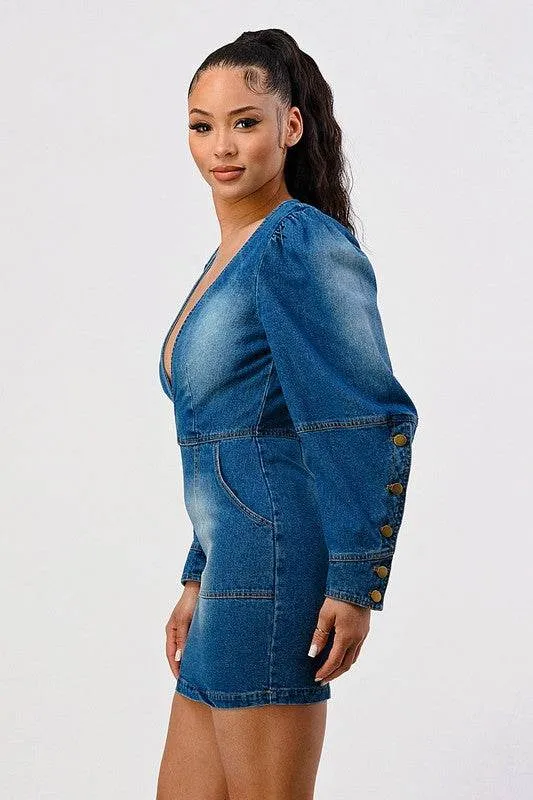 CASUAL DENIM RUFFLE MINI DRESS
