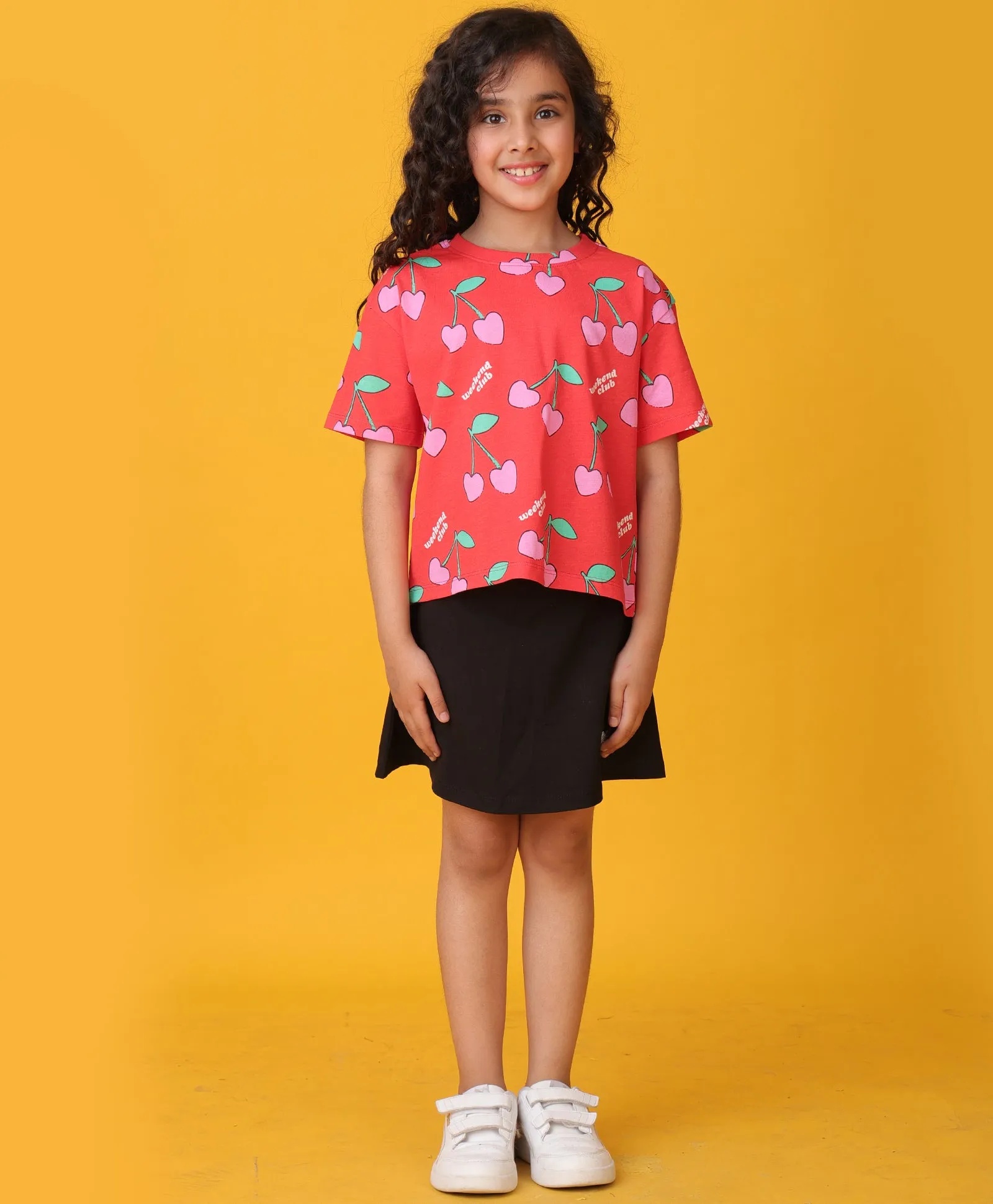 CHERRY RED SUMMER BLACK SKIRT SET - RED/BLACK