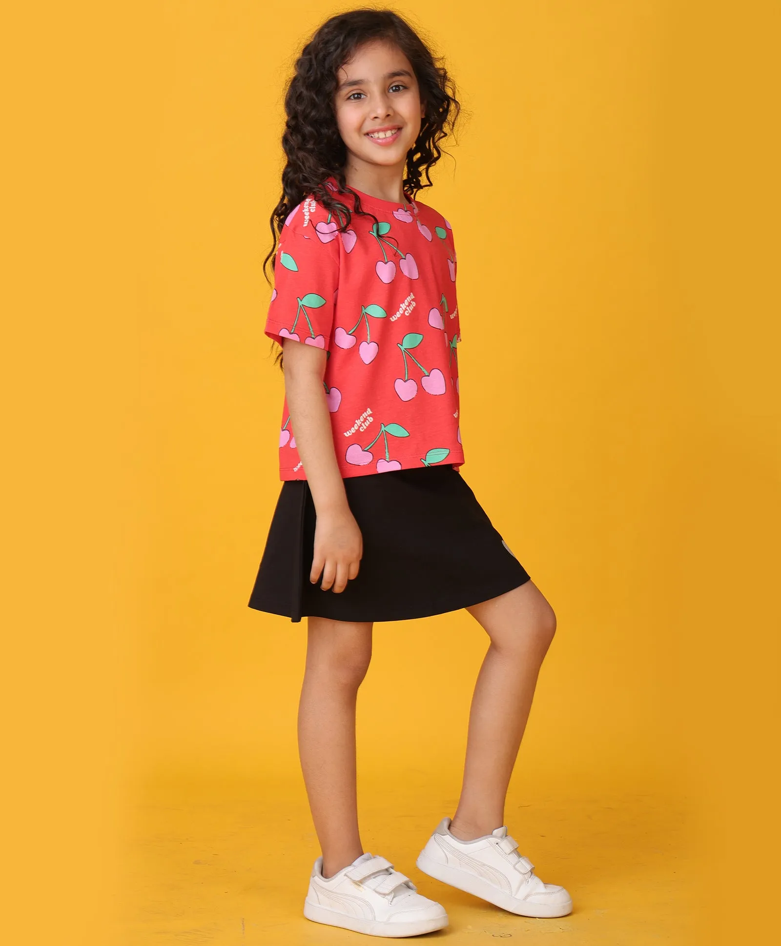 CHERRY RED SUMMER BLACK SKIRT SET - RED/BLACK