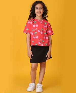 CHERRY RED SUMMER BLACK SKIRT SET - RED/BLACK