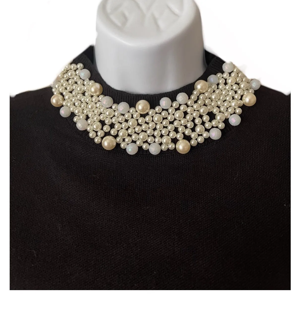 Chic Faux Pearls Black Sweater