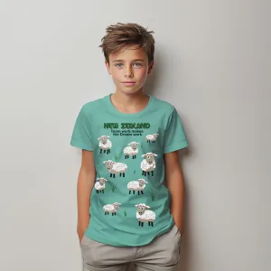 Childrens New Zealand T Shirt - All Over Sheep (Team Work)