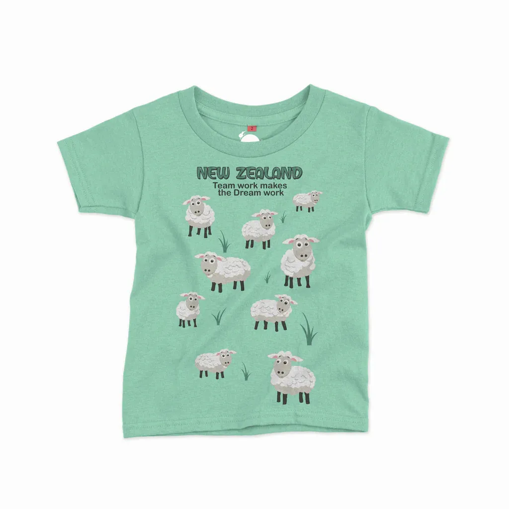 Childrens New Zealand T Shirt - All Over Sheep (Team Work)