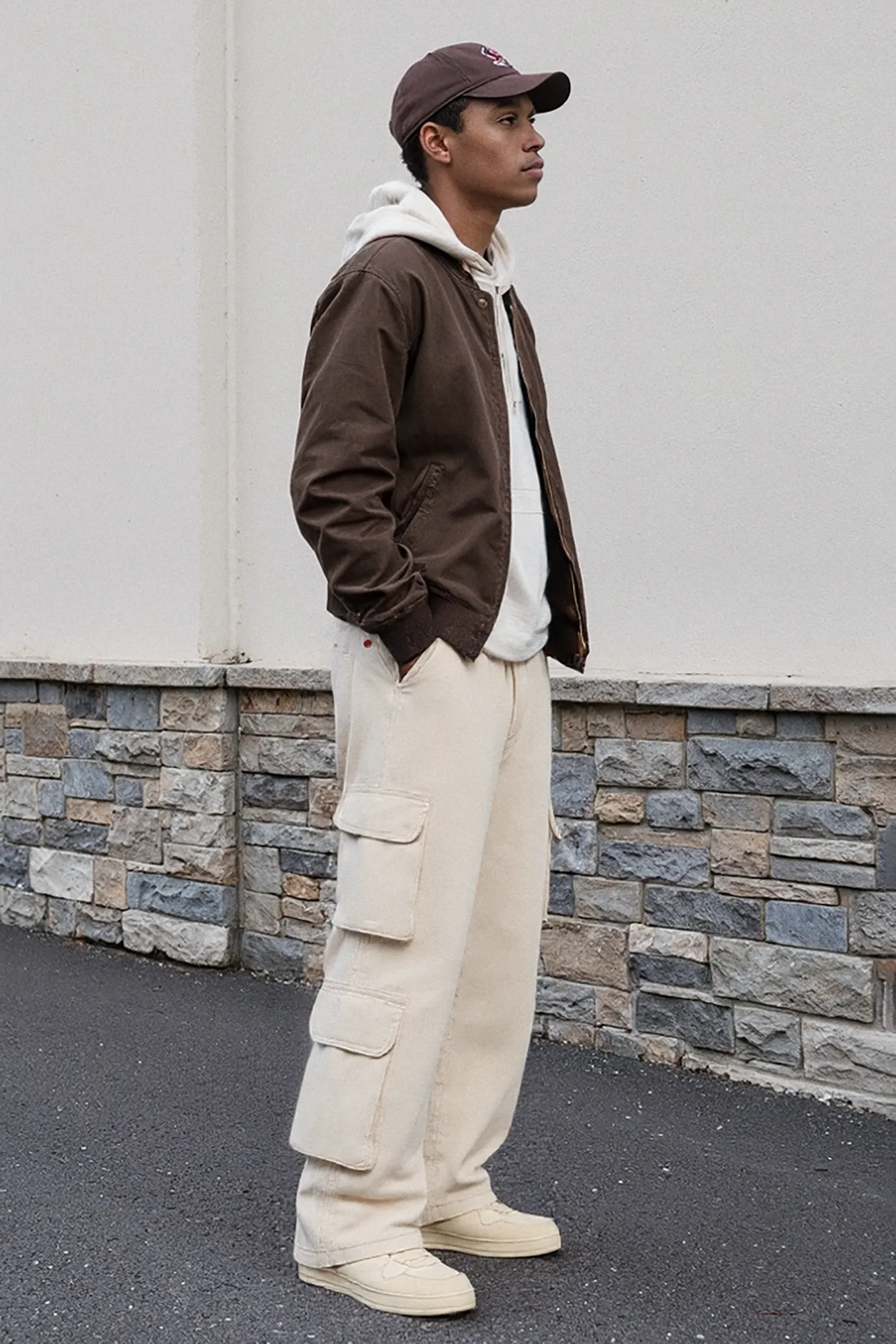 Classic Ecru Men's Wide Leg Cargo Jeans