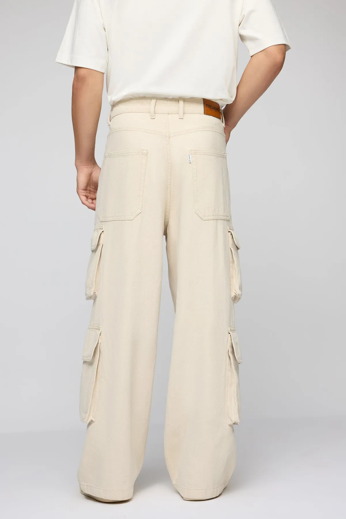 Classic Ecru Men's Wide Leg Cargo Jeans