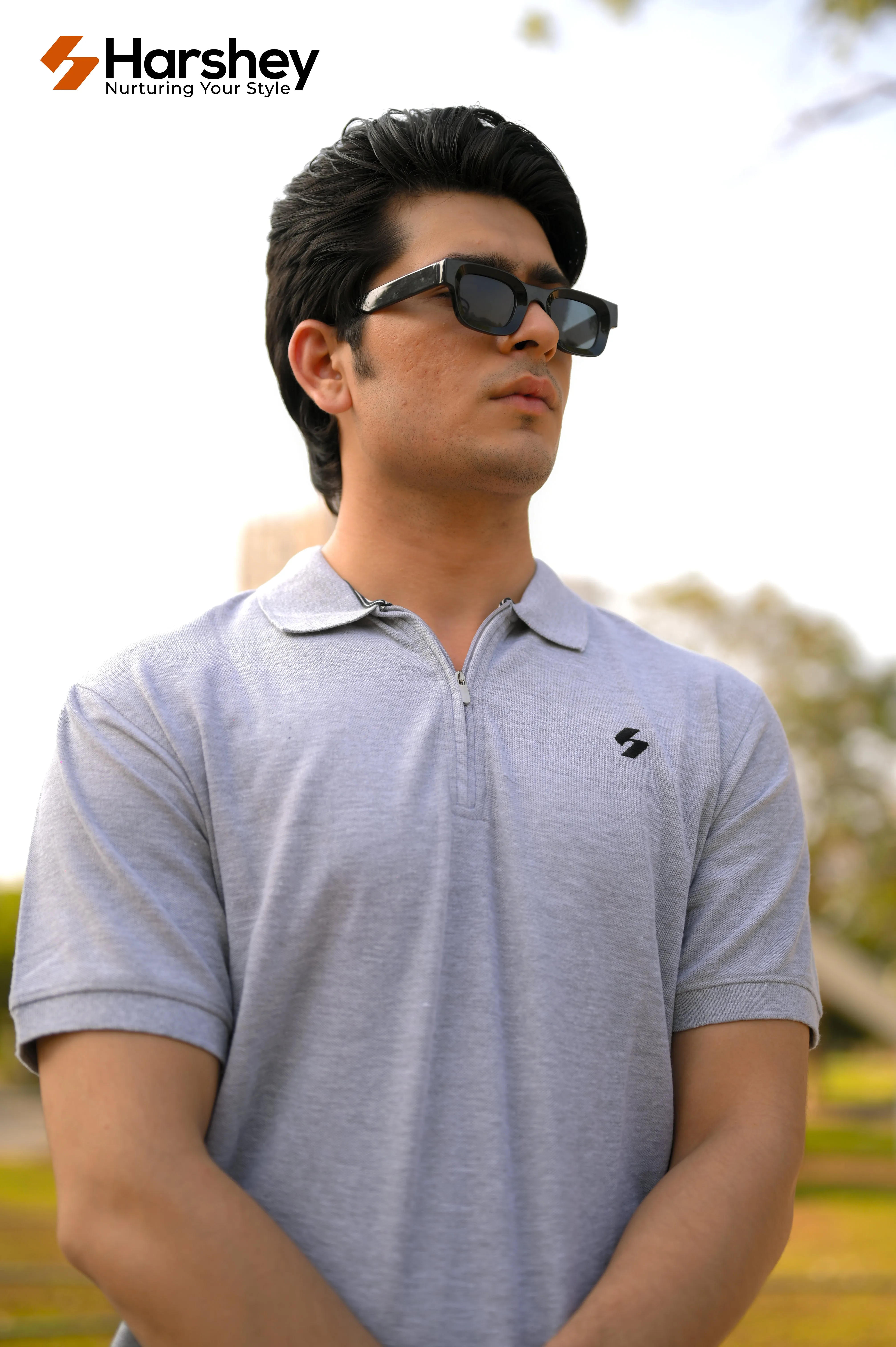 Classic Grey Polo with a Zipper