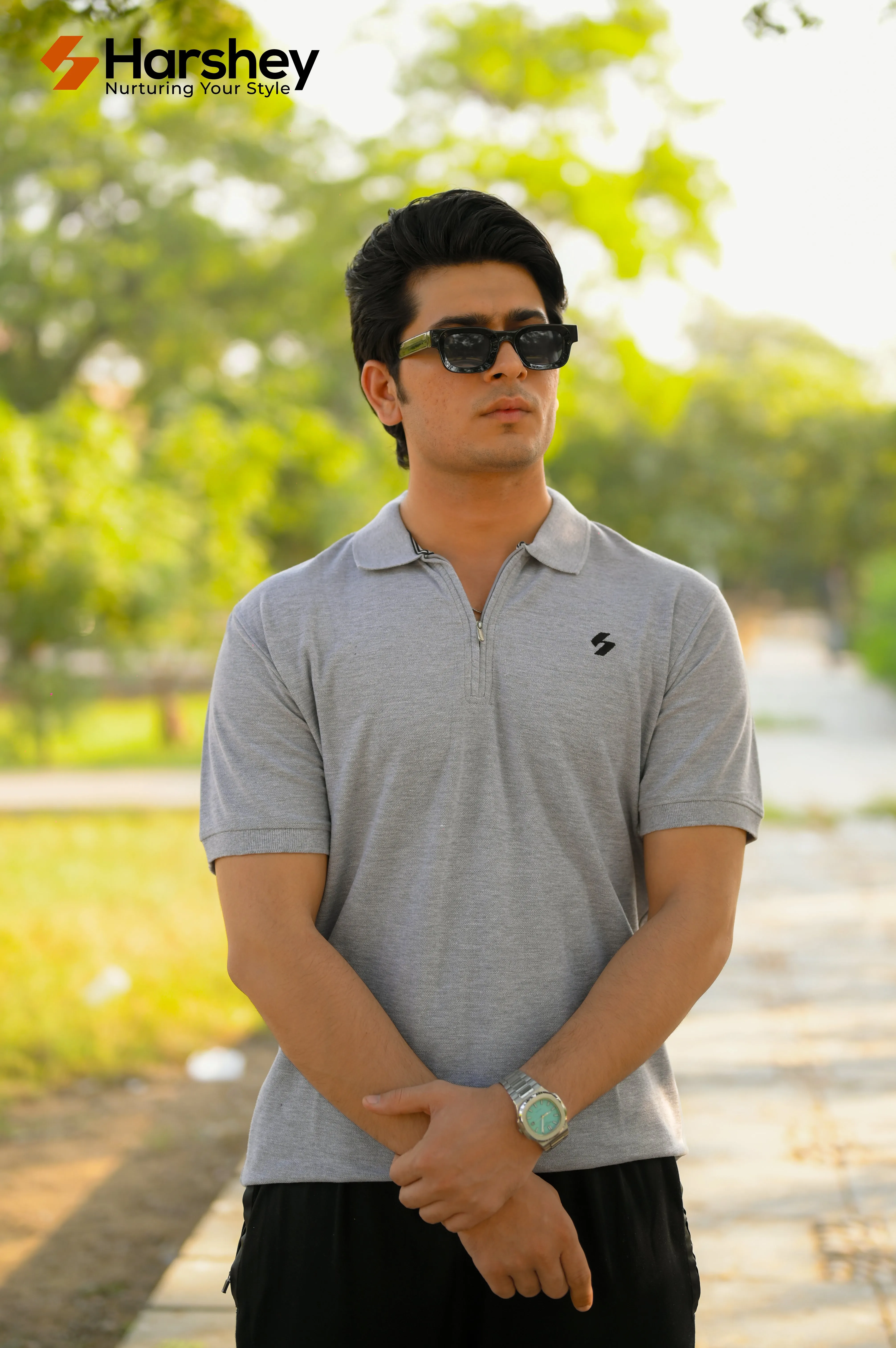 Classic Grey Polo with a Zipper
