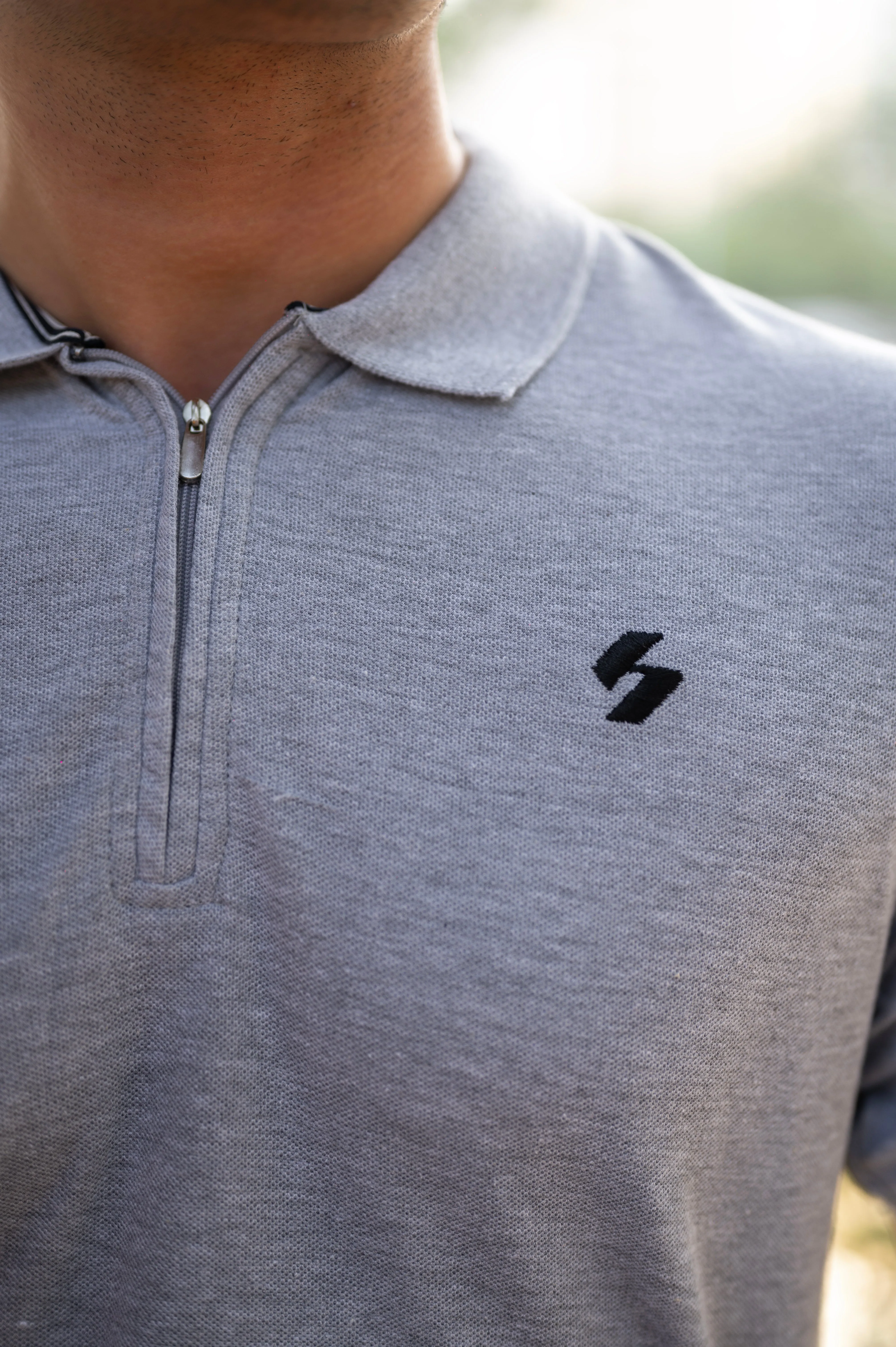 Classic Grey Polo with a Zipper