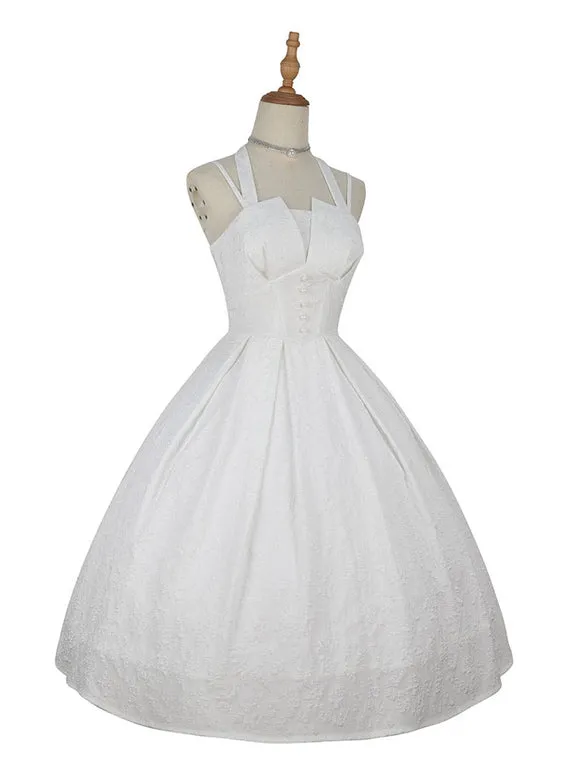 Classic Lolita JSK Dress Chinese White Sleeveless Jeweled Lolita Jumper Skirts