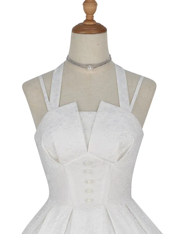 Classic Lolita JSK Dress Chinese White Sleeveless Jeweled Lolita Jumper Skirts