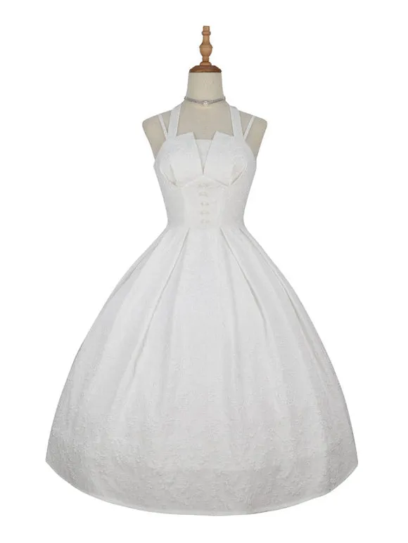 Classic Lolita JSK Dress Chinese White Sleeveless Jeweled Lolita Jumper Skirts