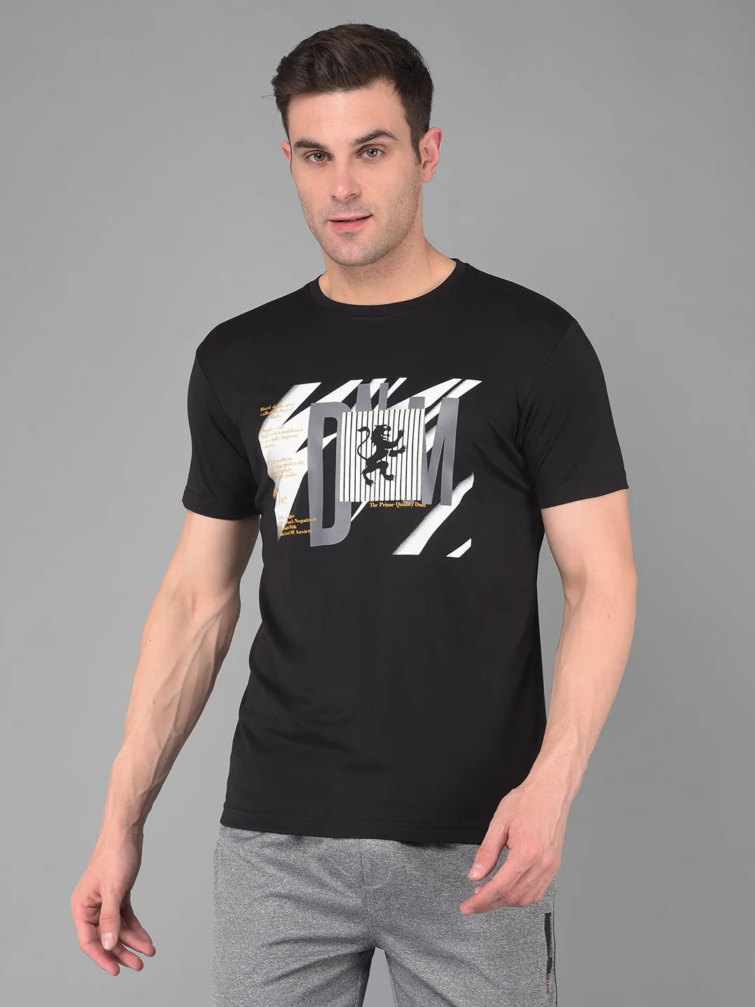 COBB BLACK PRINTED ROUND NECK T-SHIRT