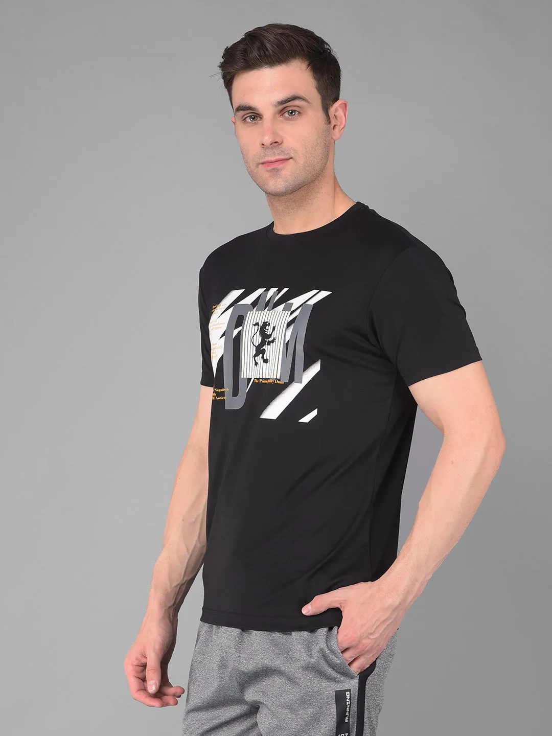 COBB BLACK PRINTED ROUND NECK T-SHIRT