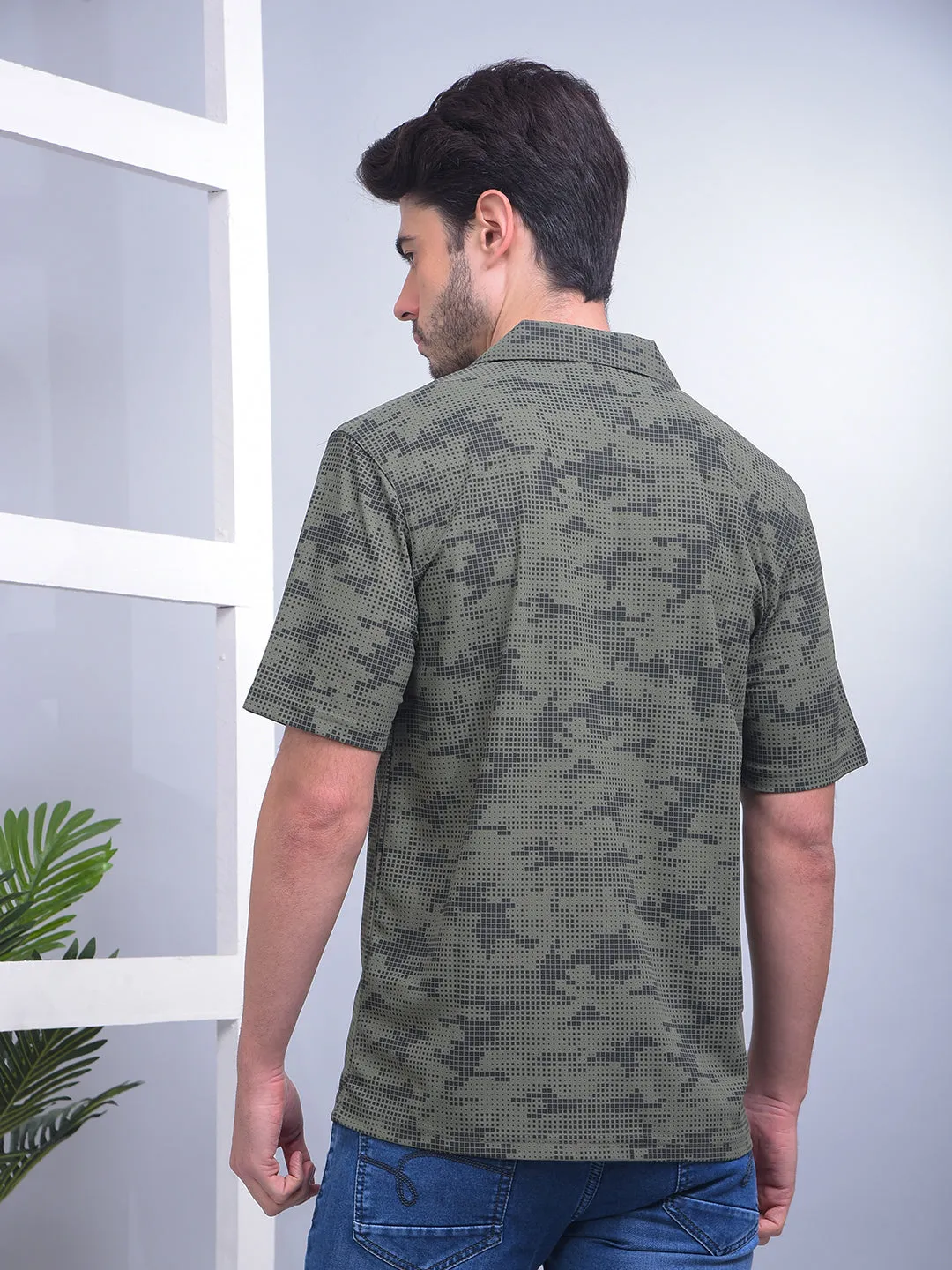 COBB GREEN CAMEO PRINTED HALF-SLEEVE CASUAL SHIRT
