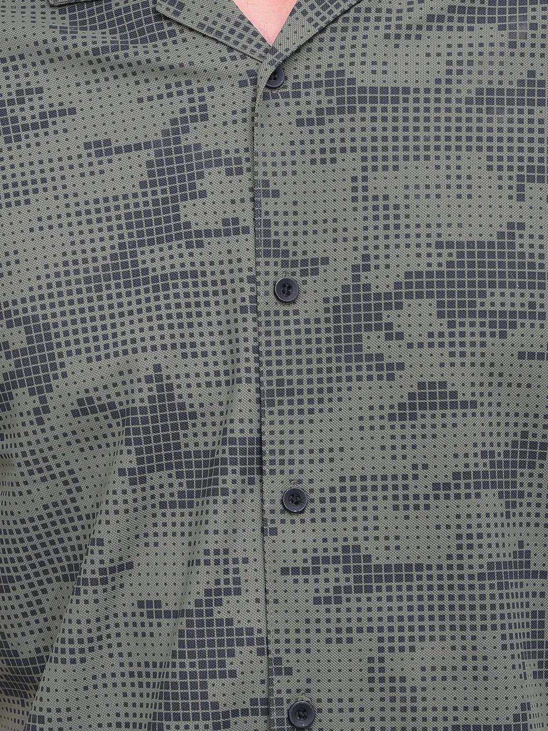 COBB GREEN CAMEO PRINTED HALF-SLEEVE CASUAL SHIRT