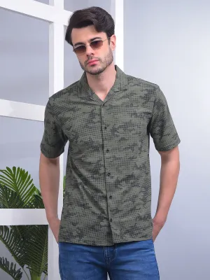 COBB GREEN CAMEO PRINTED HALF-SLEEVE CASUAL SHIRT