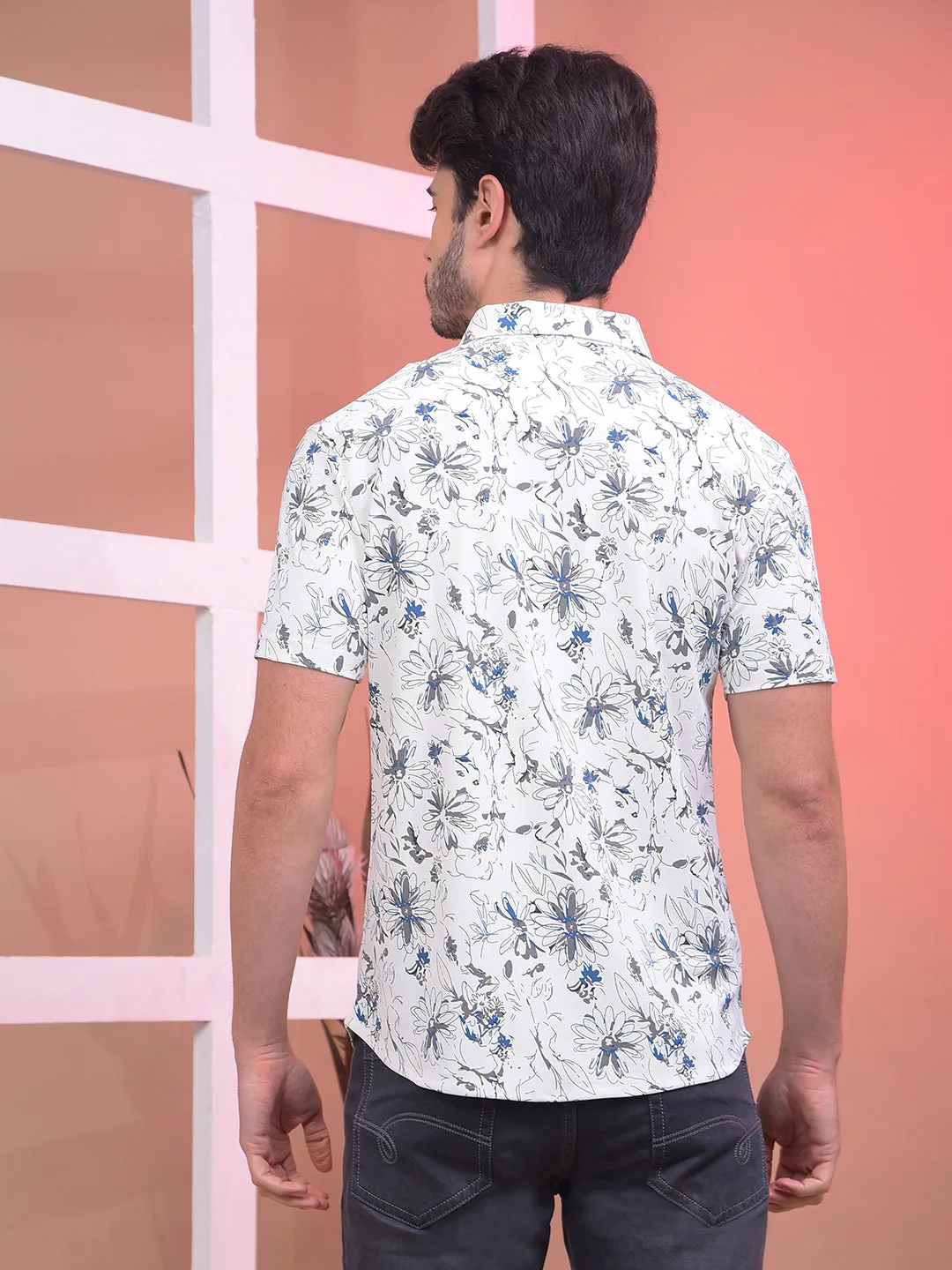 COBB OFF WHITE PRINTED HALF-SLEEVE CASUAL SHIRT