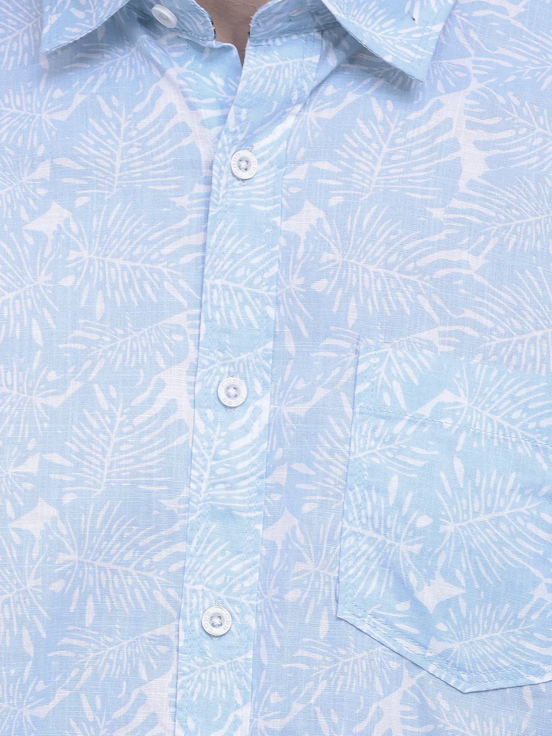 COBB SKY BLUE PRINTED HALF-SLEEVE CASUAL SHIRT