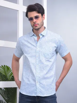 COBB SKY BLUE PRINTED HALF-SLEEVE CASUAL SHIRT