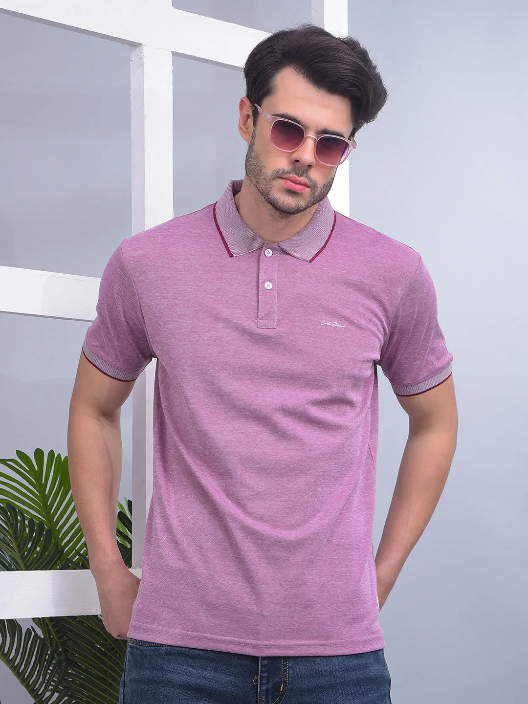 COBB SOLID MAUVE POLO NECK T-SHIRT
