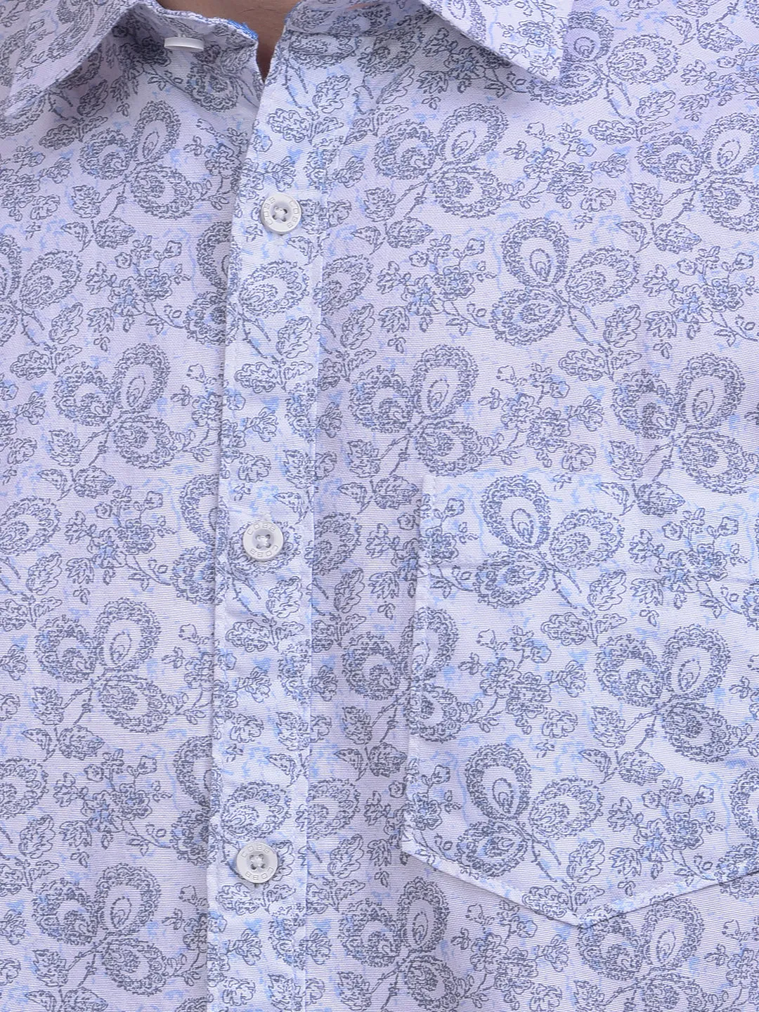 COBB WHITE PRINTED HALF-SLEEVE CASUAL SHIRT