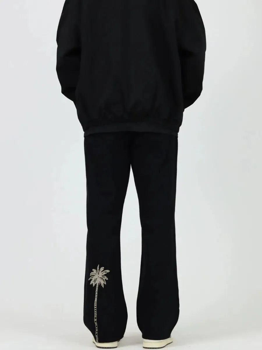Coconut Tree Embroidered Straight Jeans
