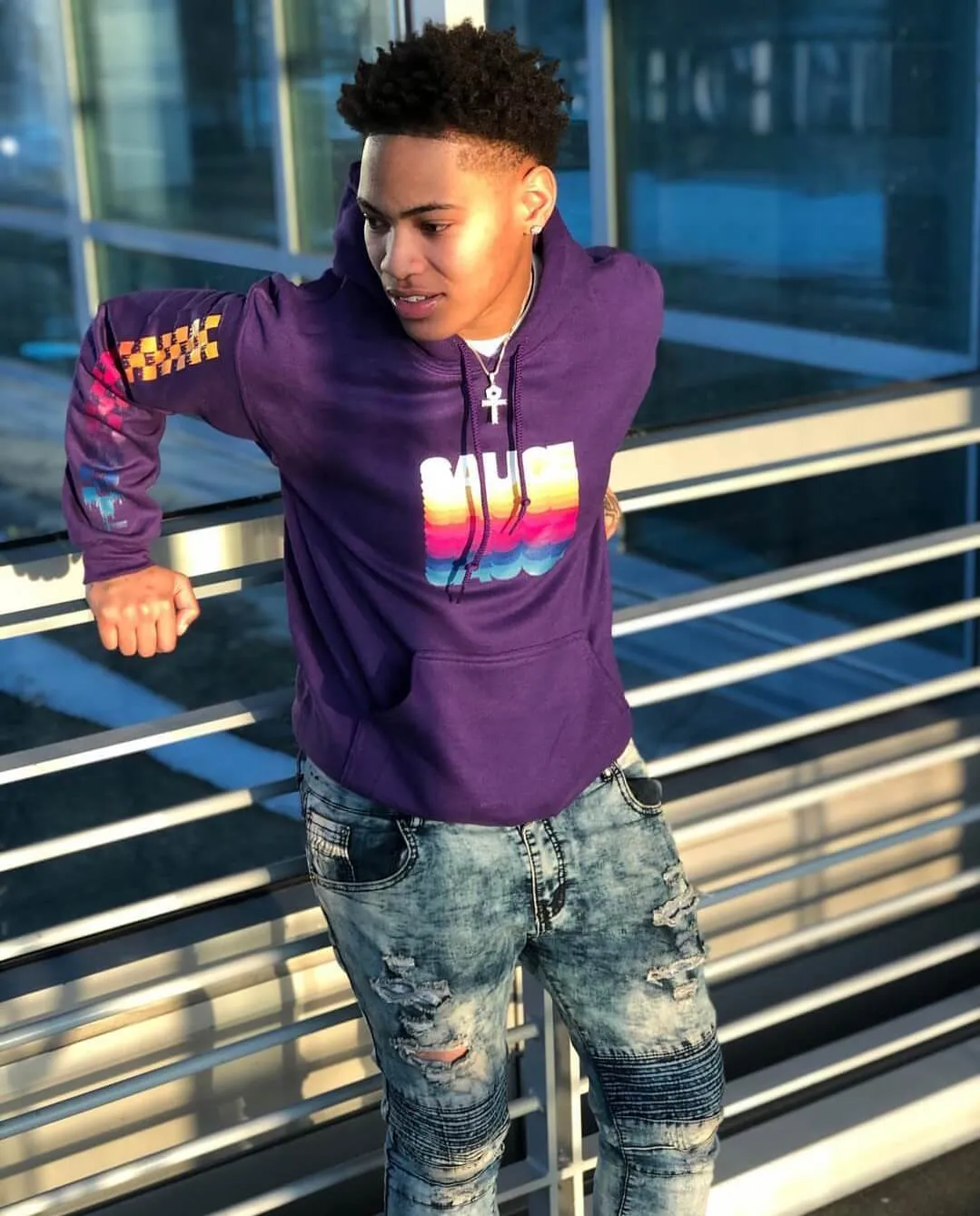 Color Stack | Purple Hoodie (Color Stack Checkered Drippin Sleeves)