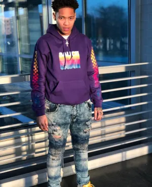 Color Stack | Purple Hoodie (Color Stack Checkered Drippin Sleeves)