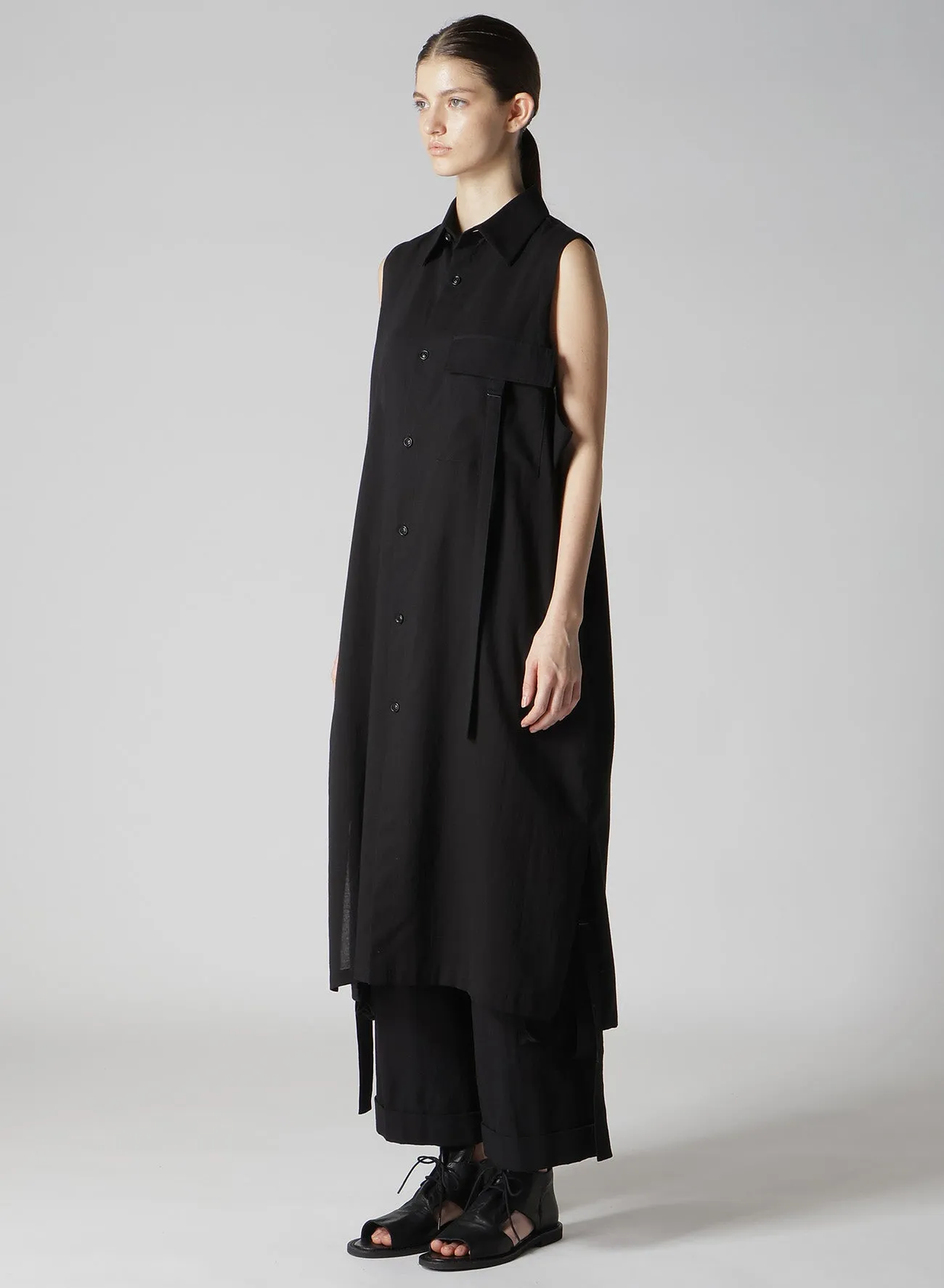 COTTON BOYLE VIYELLA SLEEVELESS SHIRT DRESS