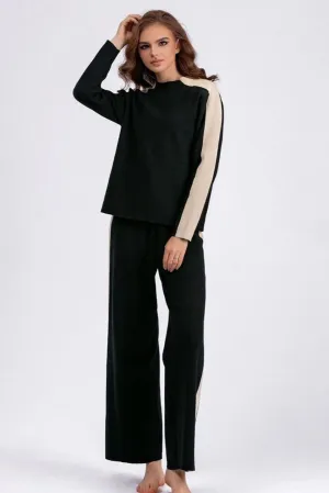Cotton Contrast Long Sleeve Knit Jumper