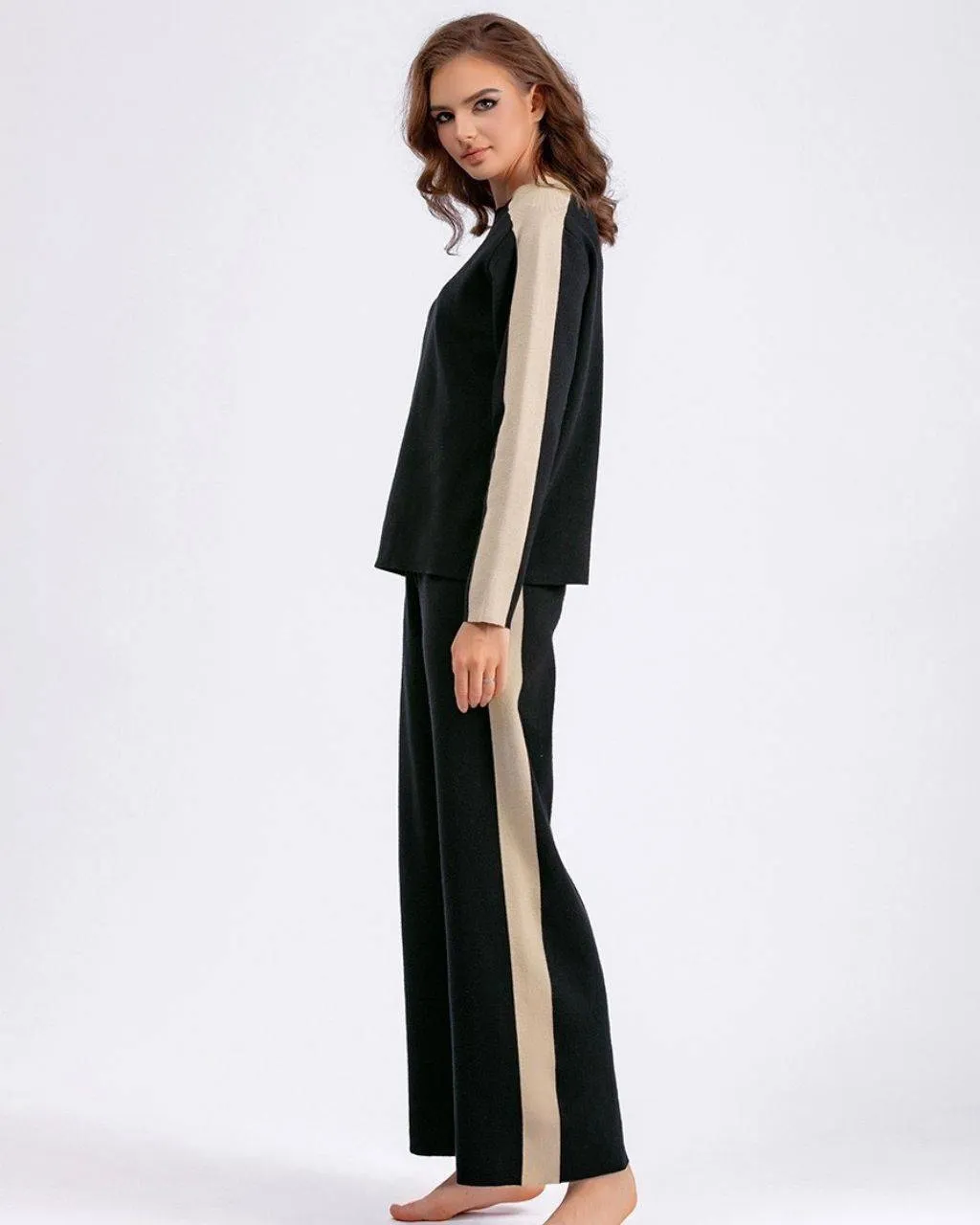 Cotton Contrast Long Sleeve Knit Jumper