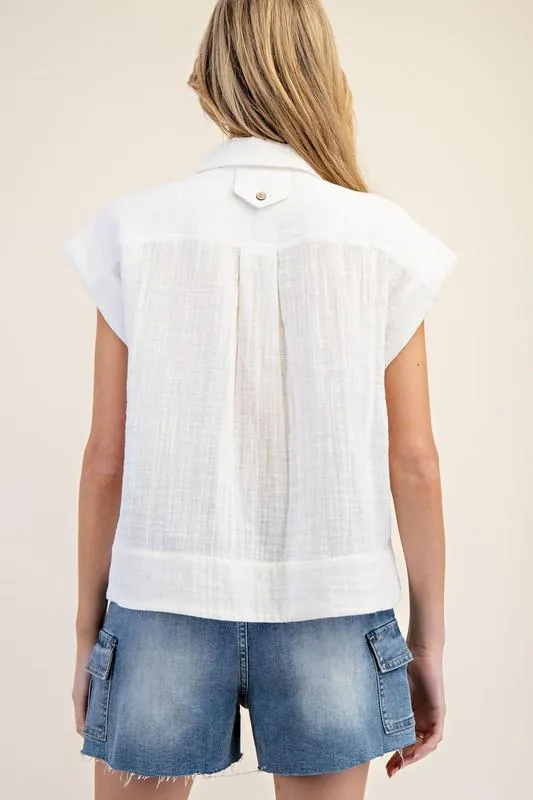 Cotton Gauze Cap Sleeve Blouse Top