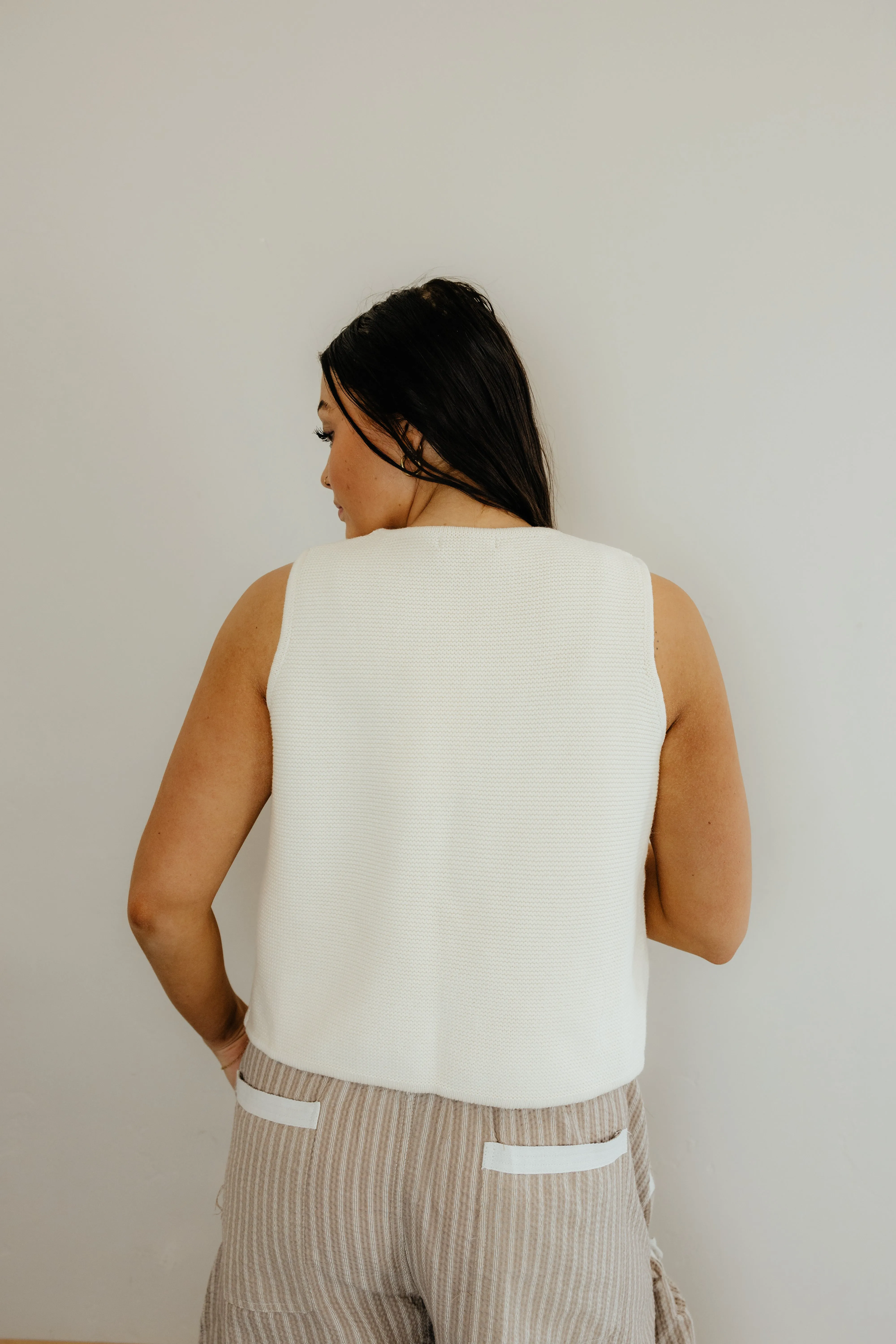 Cream Ruched Tie-Front Tank