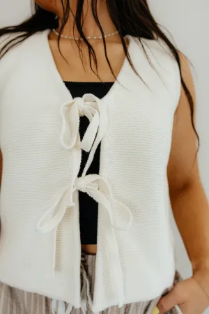 Cream Ruched Tie-Front Tank