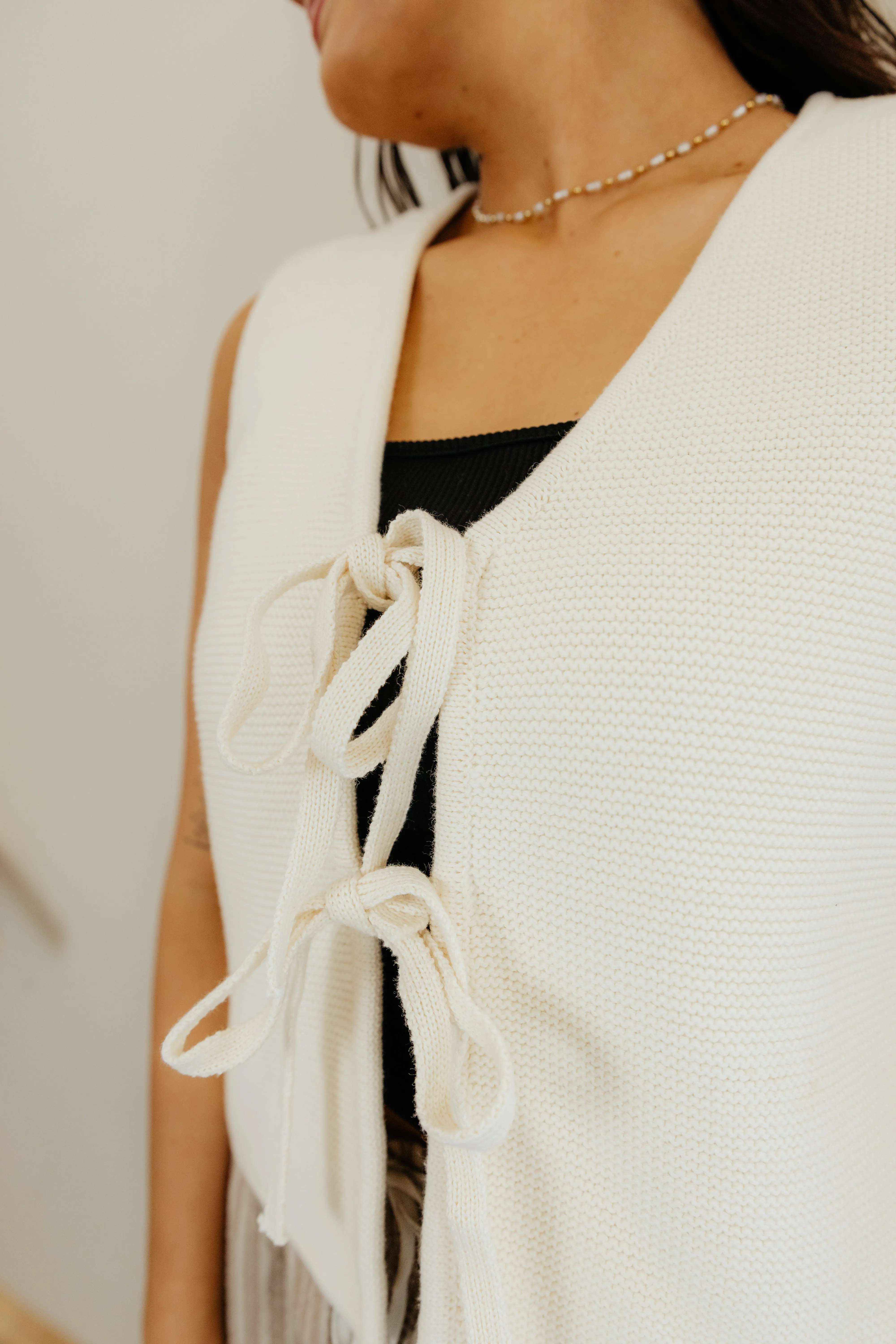 Cream Ruched Tie-Front Tank