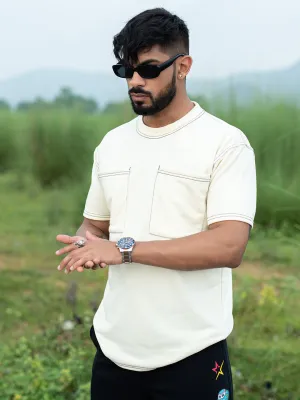 Cream Two Pockets Loose Fit Half Sleeve T-shirt