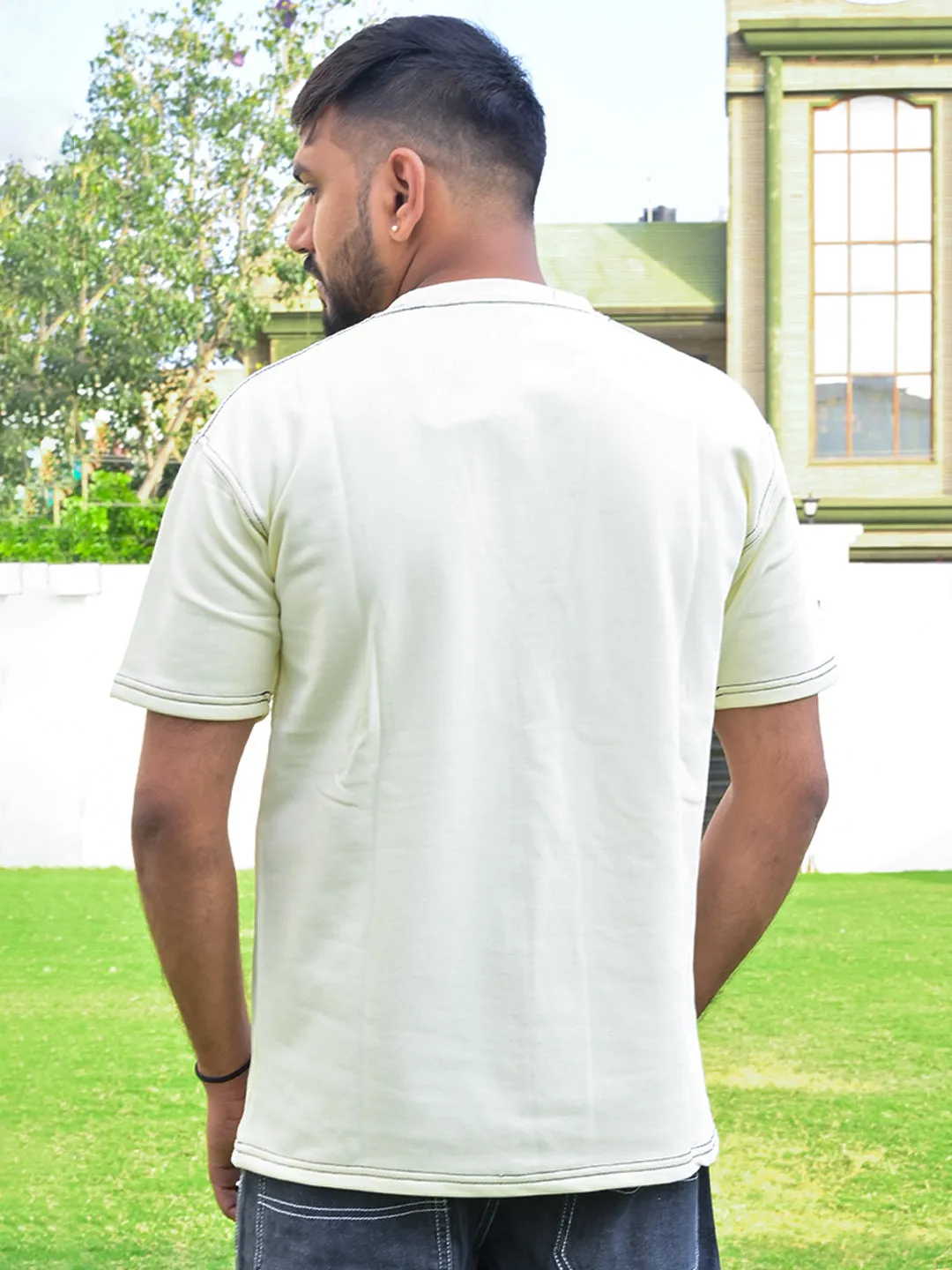 Cream Two Pockets Loose Fit Half Sleeve T-shirt