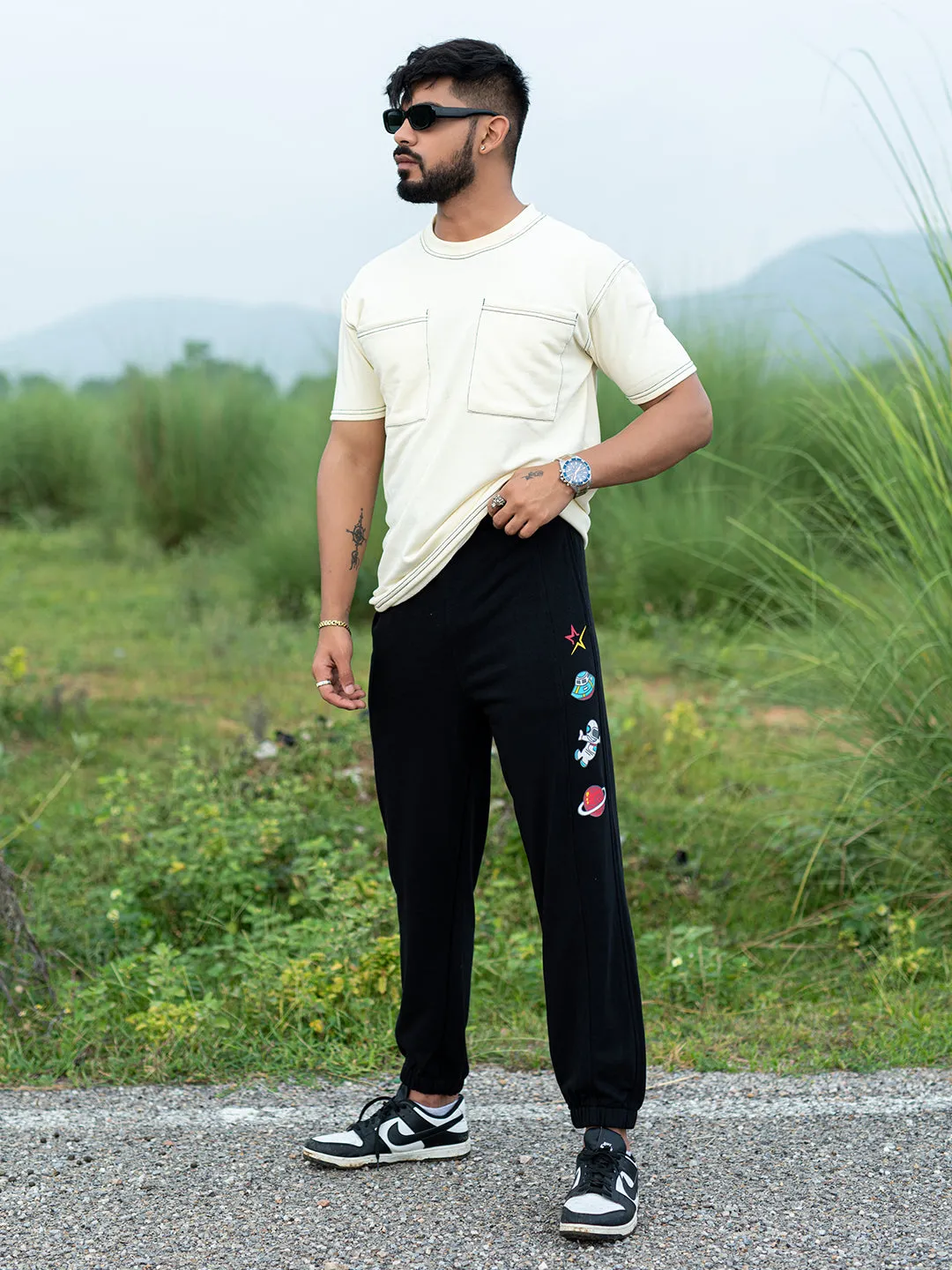 Cream Two Pockets Loose Fit Half Sleeve T-shirt