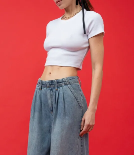 Crew Neck Ribbed Short Sleeve Top