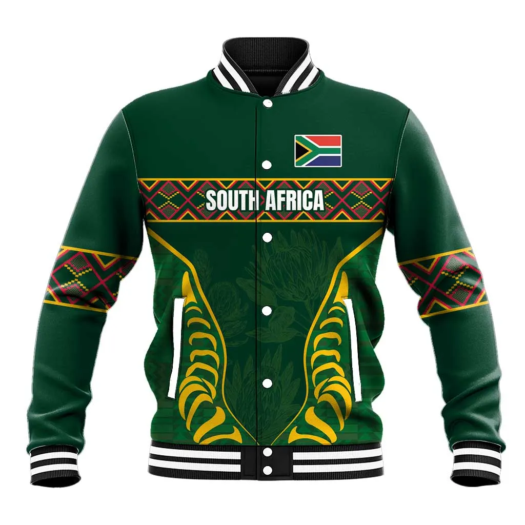 Custom South Africa Rugby Baseball Jacket Springboks Spirit and King Protea LT03