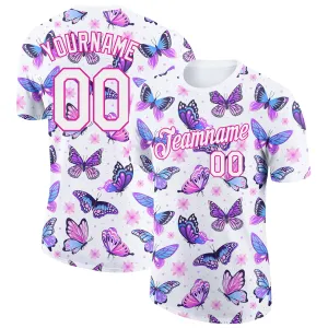 Custom White Pink 3D Pattern Design Butterfly Performance T-Shirt