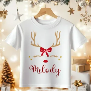 Cute Reindeer Christmas Personalised Toddler & Kids T Shirt